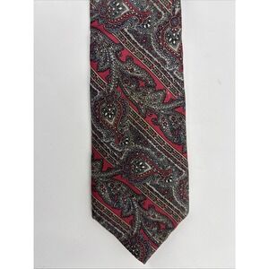 Christian Dior Mens Neck Tie Silk Red Blue Silver Paisley 3.5" 57" Vintage